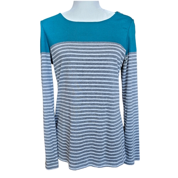 Reitmans Tops - Reitmans stripped top tee sweater cowl neck one-shoulder zip long sleeve L